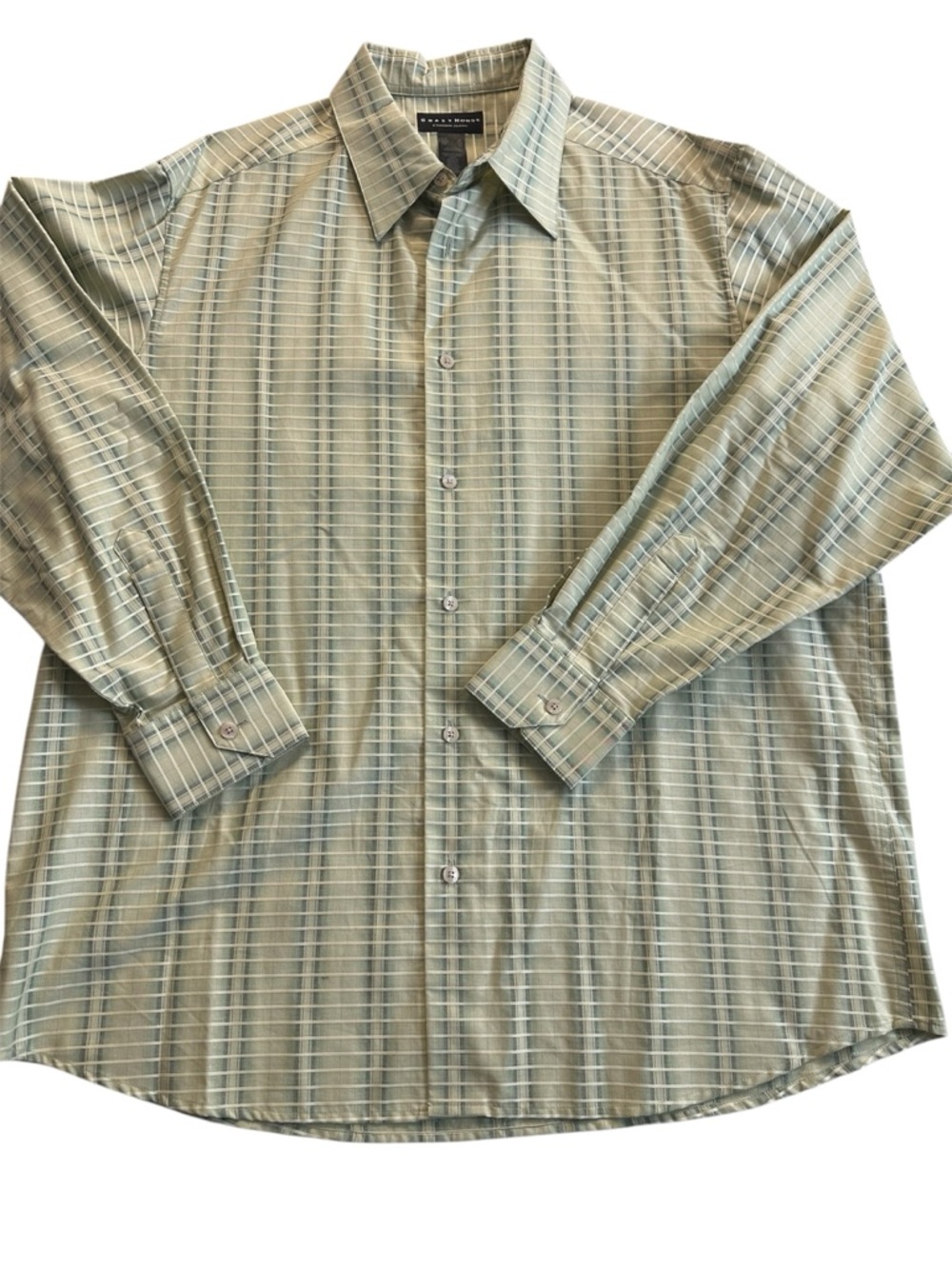 Crazy Horse by Clairorne Co. Light Sage Green Stripe Button-Down Dress Shirt